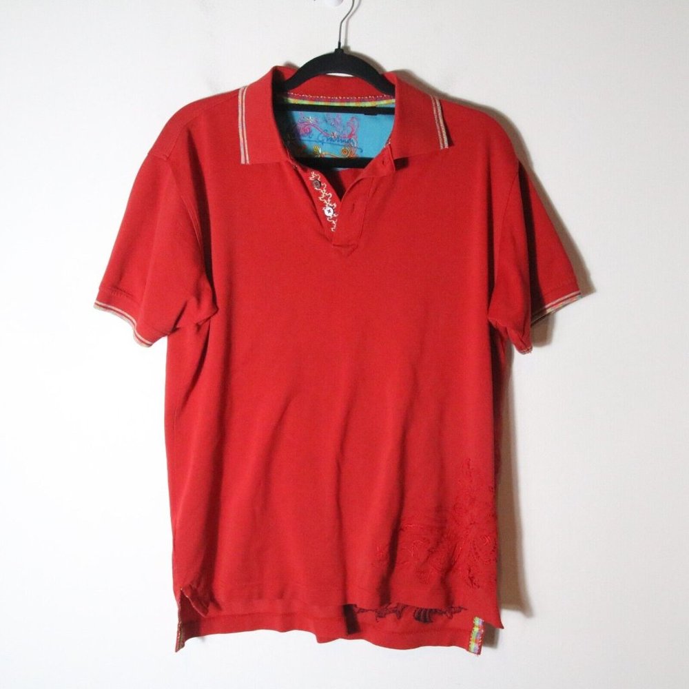 Robert‎ Graham Mens Red Polo Shirt Size Medium Embroidered Short Sleeve Trim